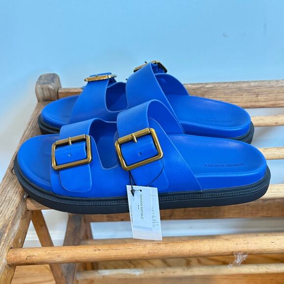 New Banana Republic Electric Blue Double Strap Buckle Sandal 9us Resort Wear - Picture 6 of 8
